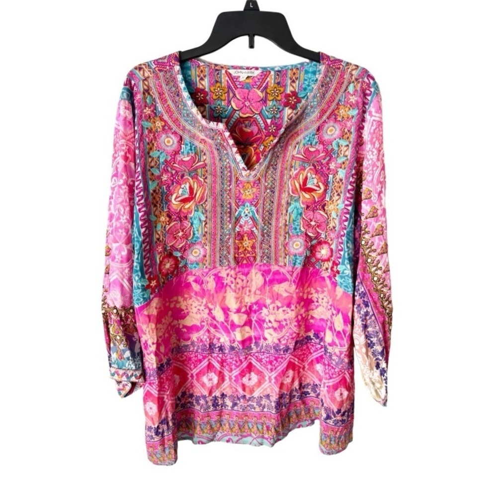 John Mark Floral Embroidered Peasant Top Size 1X NWT Bloomcore Bohemian